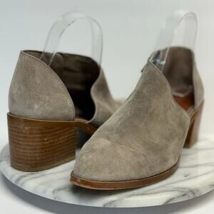 1.STATE Isak Fog Gray Suede Curvy Side Cutout Block Heel Half D'Orsay Bootie 8.5